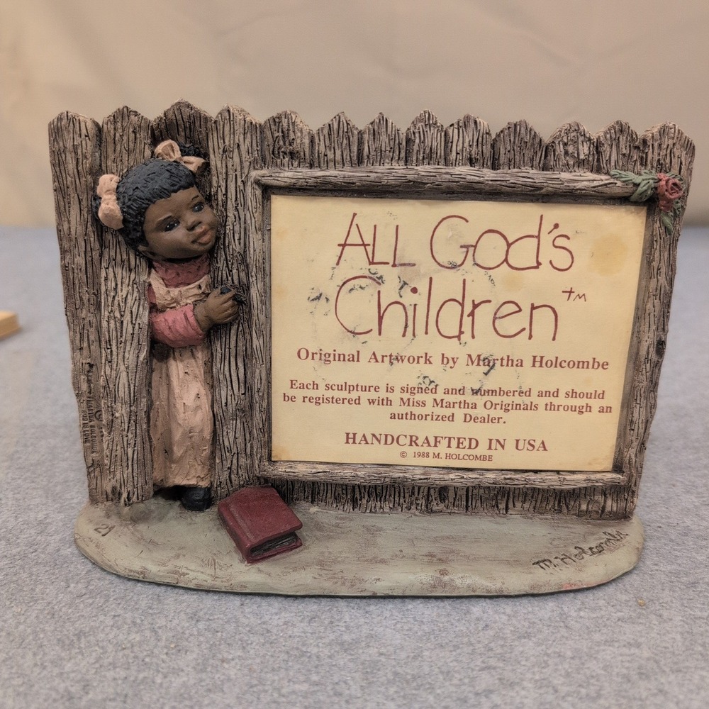All Gods Children Martha Holcombe 1988 Handcrafted USA Figurine Girl Fence Sign - Picture 1 of 7